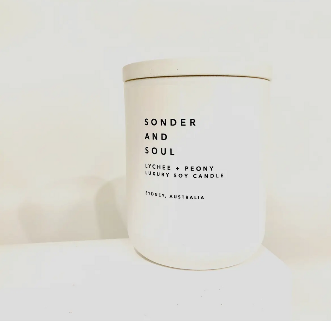 Sonder and Soul Lychee & Peony Scented Soy Candle